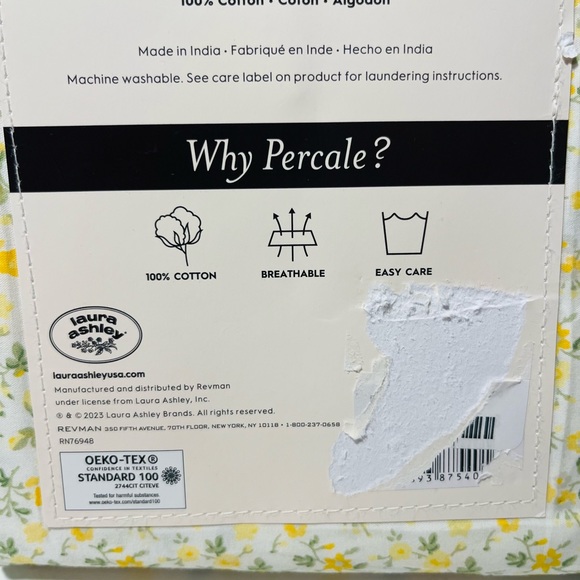 Laura Ashley Cotton Percale Yellow Floral Standard Pillowcase Pair - Picture 9 of 13